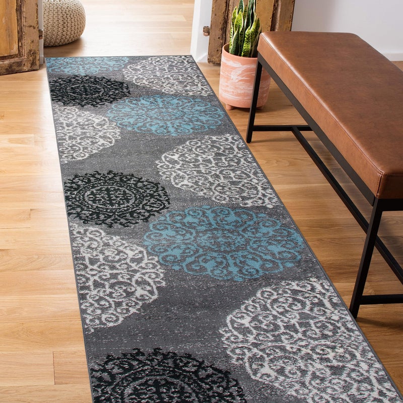 Rugshop Contemporary Modern Floral Perfect for high Traffic Areas of Your Living Room,Bedroom,Home Office,Kitchen Runner Rug 2' x 10' Gray - Image 1